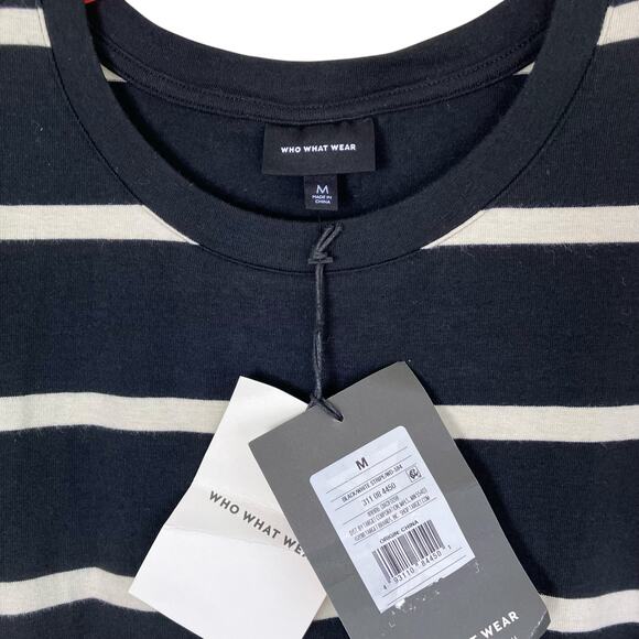 Who What Wear NWT Sz M Black & White Striped Midi Dress Butterfly Sleeves - Picture 4 of 15